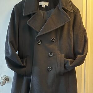 Anne Klein Women's Black Double-Breasted Pea Coat